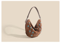 Bolso retro de mujer con remaches mate, bolso de mensajero portátil media luna, bolso de hombro, bolso de mano de gamuza. - details 10