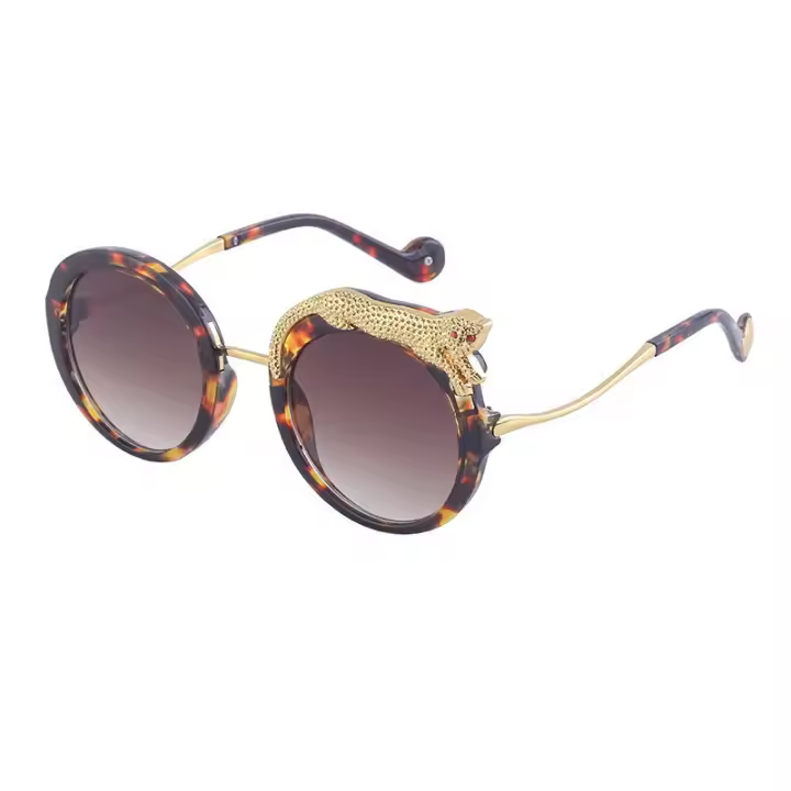 Gafas de sol Steampunk Leopard para mujer y gafas de sol con montura redonda con personalidad, gafas para mujer - 1