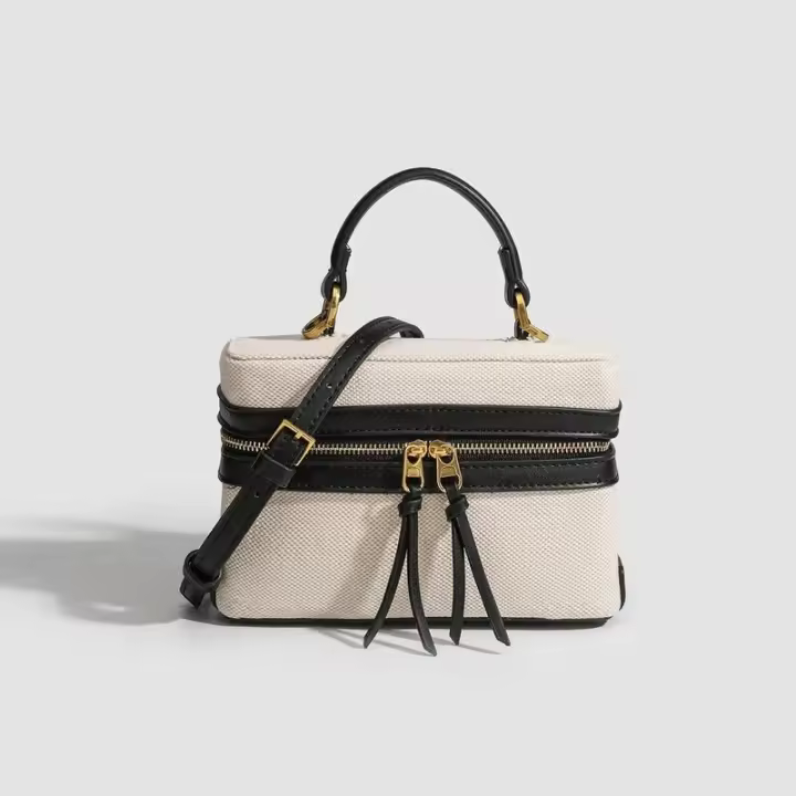 Mochila de Lujo Leten Bolsa de Almuerzo Retro de Lona Spliced Bolsa Cruzada Portátil para Mujeres - 1