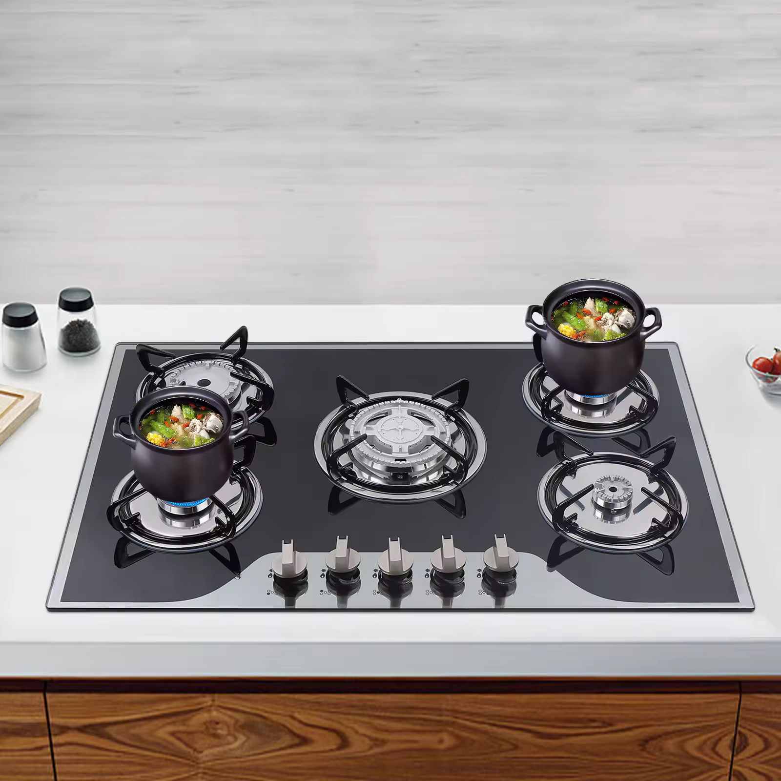 Fogão a gás com 5 queimadores - 5 queimadores embutidos com queimador wok Fogão a gás Campervan Cooktops Fogões a gás - details 0