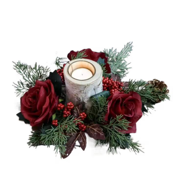 Corona de vela navideña de flores artificiales, anillos de vela románticos de 30CM, suministros de fiesta de rosas rojas, corona de candelabro, decoración navideña - 1