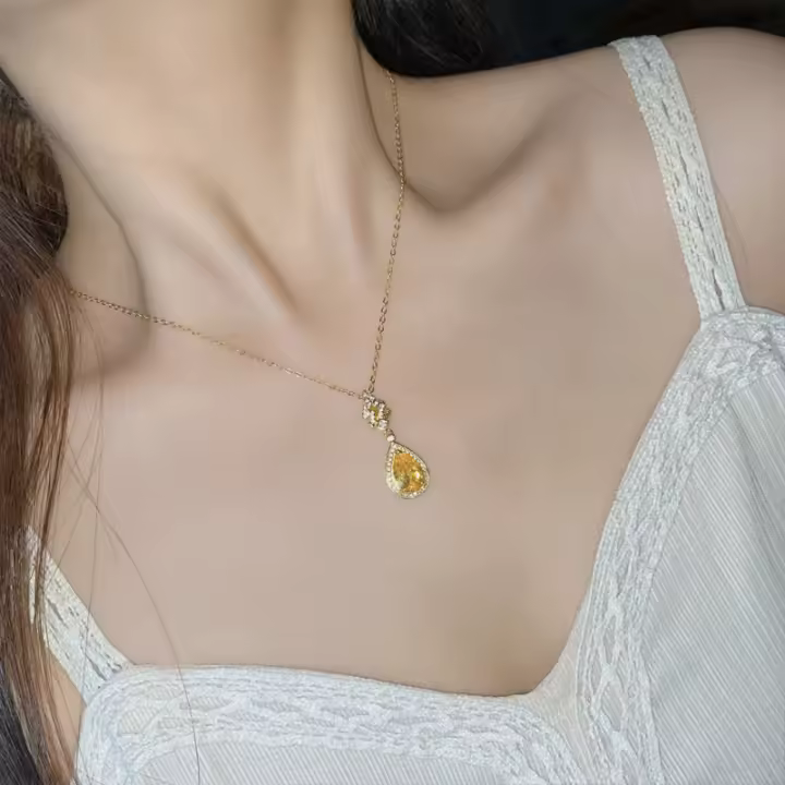 Nuevo elegante conjunto de boda de diamantes blancos, pendientes Cuic de imitación de moissanita chapados en oro, colgante diario - 1