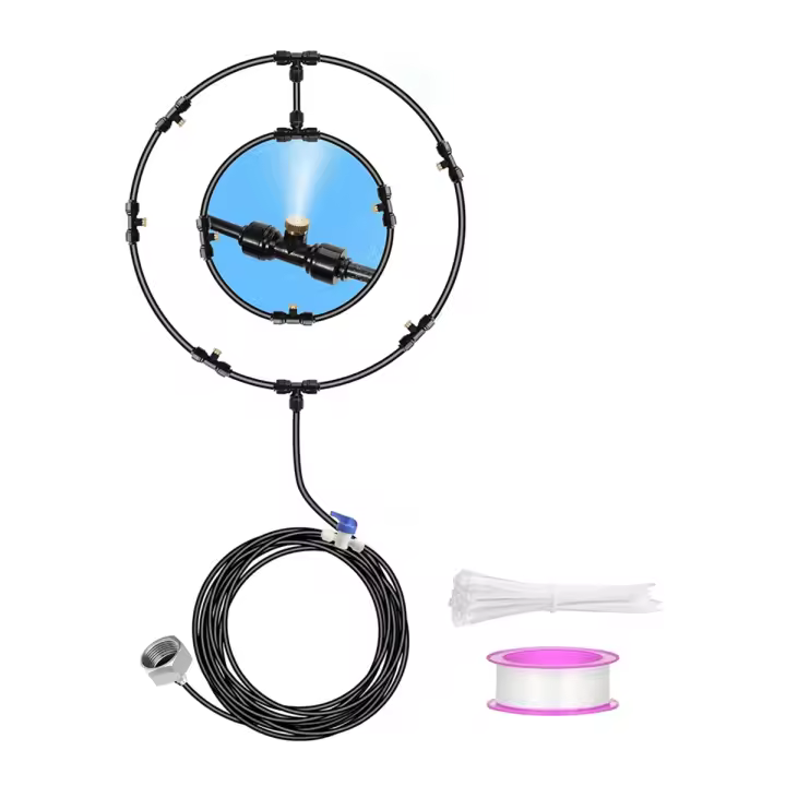 Kit de nebulización de ventilador para patio exterior, nebulizadores de agua para enfriar el sistema de enfriamiento de nebulización de ventilador exterior Línea de nebulización de 26,3 pies - 1