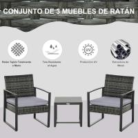 Juego de Mesa y Sillas de Jardín al Aire Libre Ratán Negro 3 Piezas 2 Sillones y 1 Mesa de Vidrio - details 11