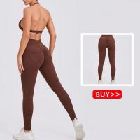 Sujetador deportivo con cuello en V para mujer, ropa interior sexy, top con espalda descubierta y cuello halter para fitness, ropa de yoga, sujetador activo para gimnasio con copas, color blanco - details 0