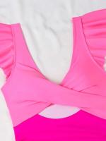 2025 Ztvitality traje de una pieza con cruz hueca y volantes lisos, traje de baño para mujer, ropa de playa - details 3