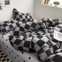 Juego de funda nórdica a cuadros negra y gris, ropa de cama Reversible con rejilla geométrica, funda de edredón suave para niños, adolescentes y adultos, decoración de dormitorio - details 8