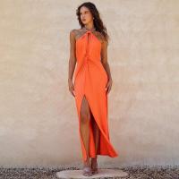 Vestido con abertura y espalda hueca para mujer, cadena con colgante de Color liso, vestidos elegantes para fiesta, novedad de verano - details 15