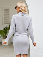 Vestido largo de punto para mujer, prenda ajustada con cuello de tortuga, manga de murciélago, falda por encima de la rodilla, Color liso, novedad de 2023 - details 4