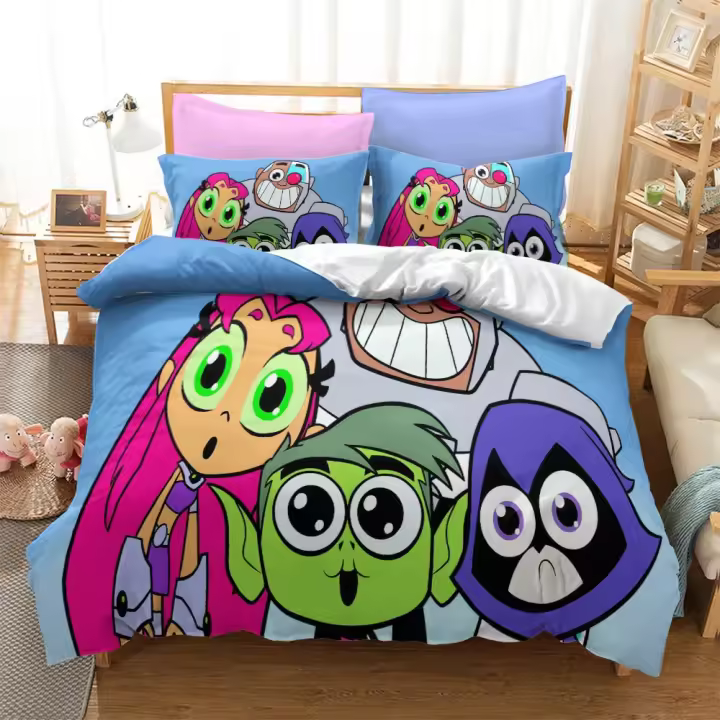 Juego de Ropa de Cama de Dibujos Animados Teen Titans Go Tamaño Rey de Twin para Niños y Adultos - 1