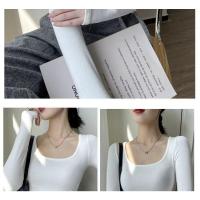 Modal nuevo versátil y delgado básico cuello cuadrado con rosca en el exterior camisa de manga larga Tops para mujer camiseta - details 13