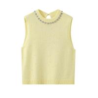 OUWU- 2025 Chaleco de Mujer Camiseta sin Mangas Retro Decoración Camis de Punto Top Corto de Punto Peral de Verano - details 1