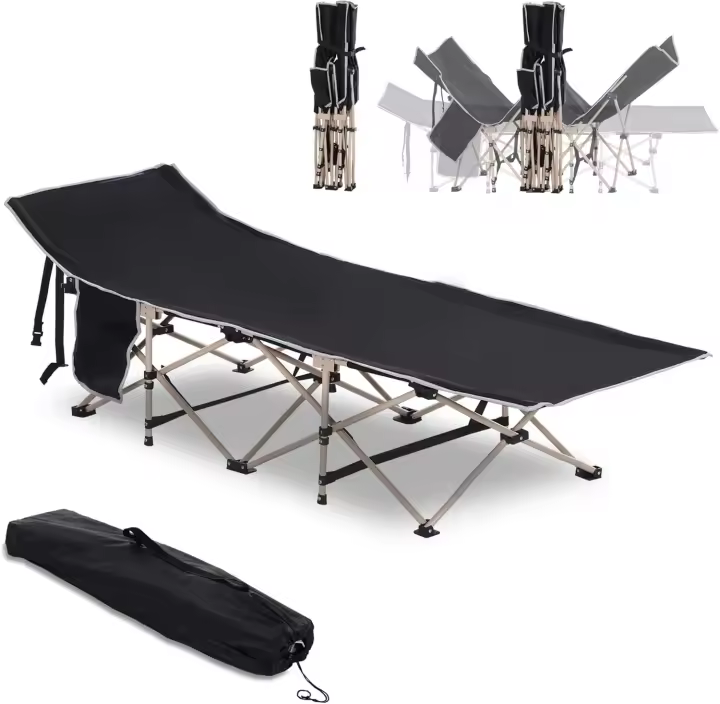 Cama de Camping Plegable Cama de Acampada con 1 Bolsillo Lateral Bolsa de Transporte y Marco de Acero Carga 150 kg para Playa Senderismo 190x68x52 cm Azul - 1