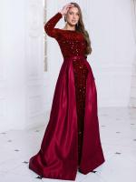 Vestido de Fiesta de Manga Larga y Brillante Cuello Redondo, Lentejuelas Elásticas, Alto hasta el Suelo Pañuelo de Moda para Mujeres con Negro y Verde Desmontable - details 5