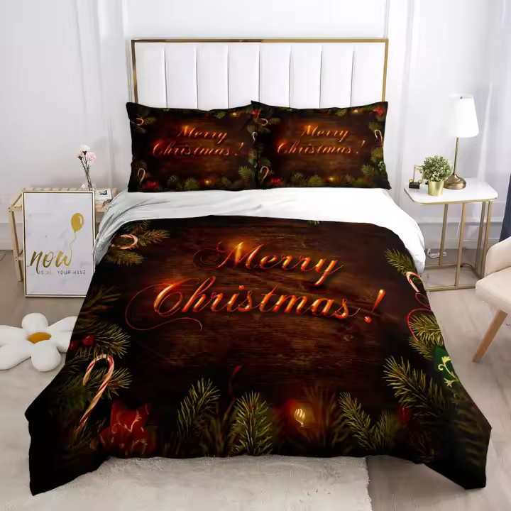 Juego de Fundas de Almohada Navideñas de Poliéster Diseño de Flor de Nieve Dorada - 1