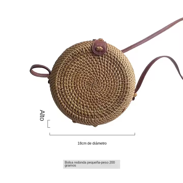Cesta retro literaria tejida a mano bolso de hombro hebilla de cuero - 1