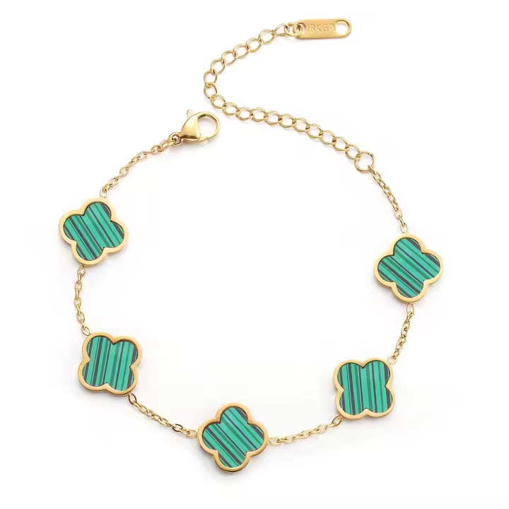 Pulsera de Enlace de Cuatro Hojas de Flor de Metal Plisado 18K Joyería de Moda para Mujeres - 1