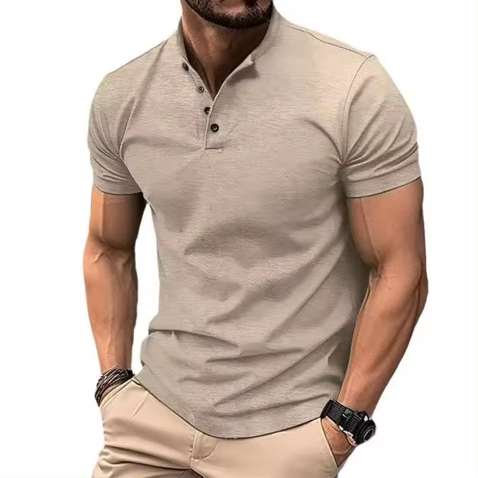 Camiseta casual grande Henry de manga corta con solapa para hombre, beige, rojo, verde, 2XL - 1