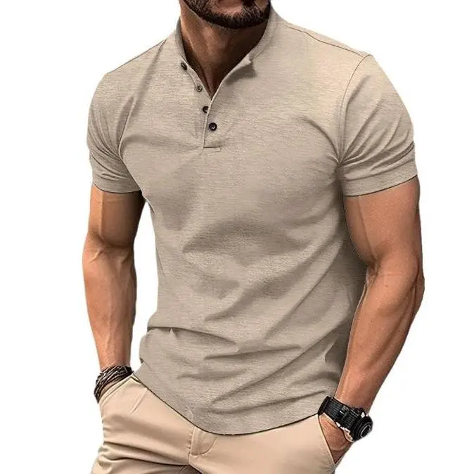 Camiseta casual grande Henry de manga corta con solapa para hombre, beige, rojo, verde, 2XL - 1
