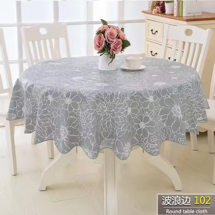 Mantel redondo de plástico de felpa, respetuoso con el medio ambiente, PVC, impermeable, resistente al aceite, lavable - 1