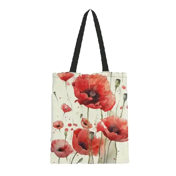 Elegante bolso de lona con diseño de amapola roja, ligero y duradero para ir de compras, a la escuela y para uso diario, regalo perfecto para profesores y amigos - 1