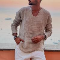 Camiseta Casual de Cuello en V para Hombres Manga Larga Color Sólido Ajuste Suelto Delgada - details 6