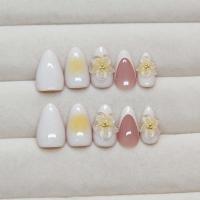 Pegatinas de Uñas 3D Amarillas Color Sólido, Almendra Francesa, Desmontables, Adecuadas para Compresión de Uñas de Mujeres - details 1
