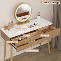 Tocador Maquillaje con Espejo de Luz Regulable en 3 Niveles, Tocador con 3 Cajones, Escritorio Grande 100x40 cm, Silla Ajustable en Respaldo de Terciopelo, Blanco+Crema+Dorado, MB6105ws - details 11