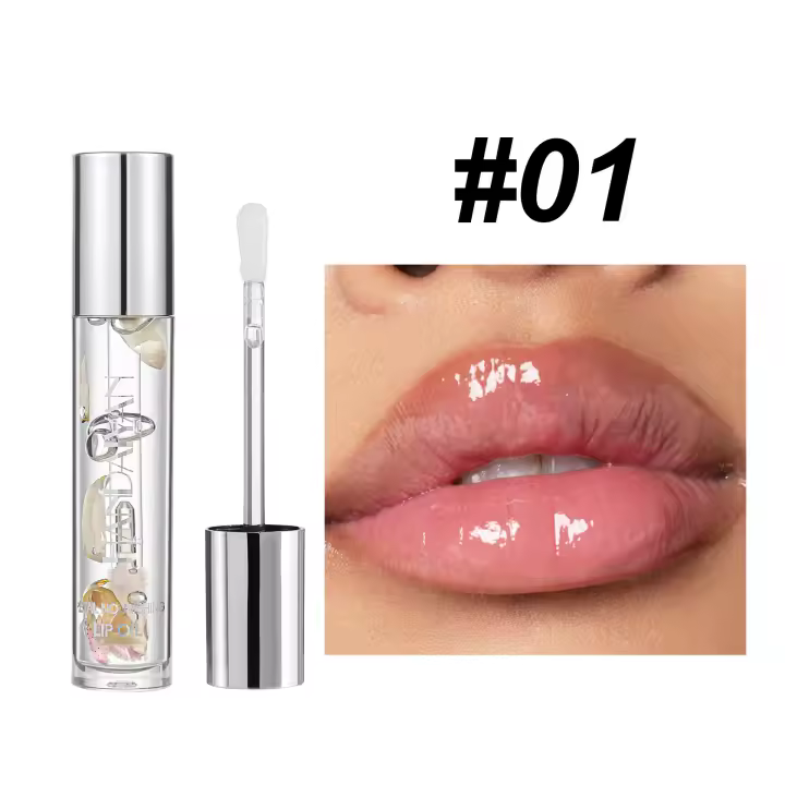Handaiyan-aceite labial transparente con flores secas, aceite labial hidratante de larga duración, brillo labial hidratante, brillo labial con cuentas - 1