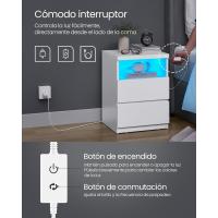 Mesita de Noche con Iluminación LED Ajustable, Mesa Auxiliar con Cajones, Cajonera, para Dormitorio, Sala de Estar, Estilo Moderno, Blanco Nube LET834W01 - details 5