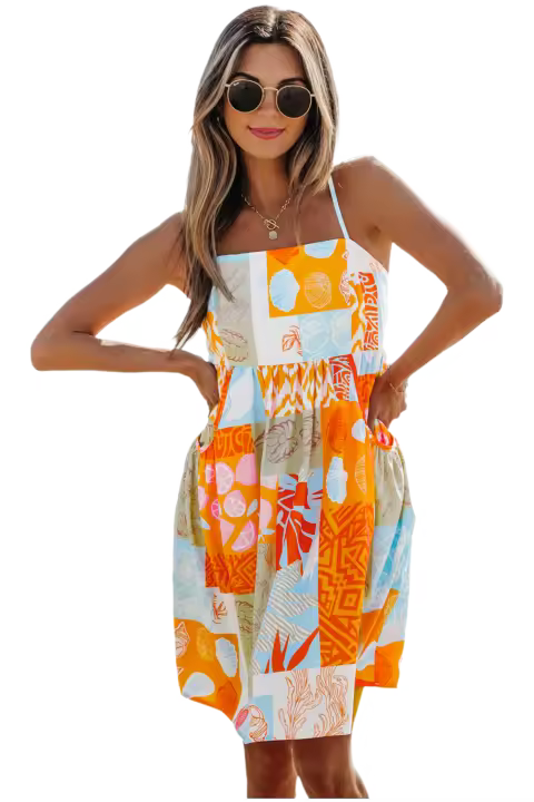 Elrachen Vestido veraniego fluido para mujer con estampado de retazos de conchas marinas, naranja, tallas S-XL - 1