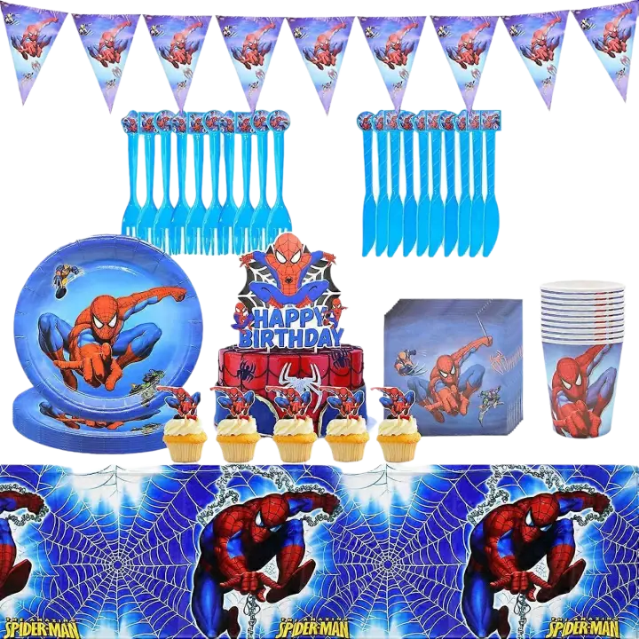 Kit de Fiesta de Spider Men Decoración de Cumpleaños para Niños Platos, Pañuelos, Regalos - 1