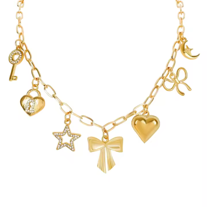 Europea y americana transfronteriza nueva moda clave forma de amor cereza fruta animal marino colgante múltiple chapado en oro collar joyería - 1