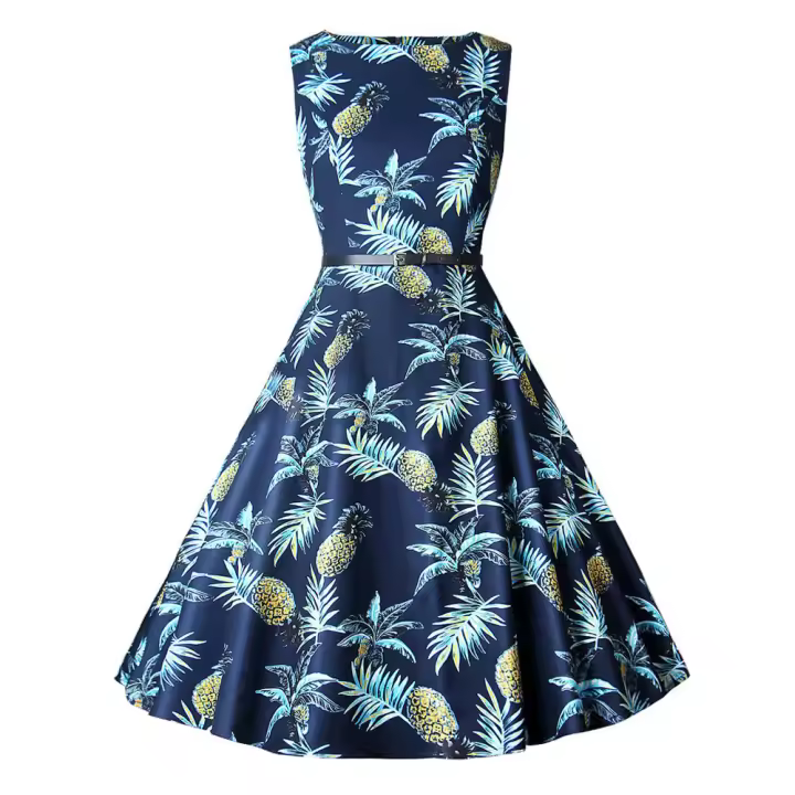 Vestido de fiesta de cóctel estampado estilo superventas de Carnaval de los años 50 - 1
