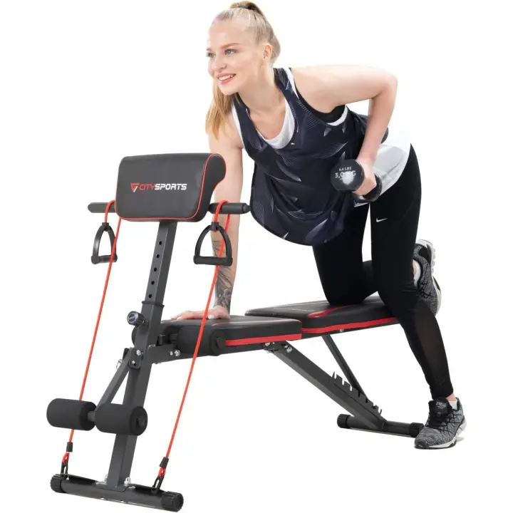Musculación Plegable, Banco de Pesas Plegable con 7 Posiciones Ajustables y 2 Correas de Entrenamiento, Banco de Musculación para Gimnasia en Casa (S1) - 1