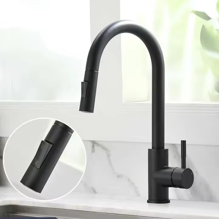 Grifo de cocina extraíble para fregadero de superficie negra G1/2, grifo de un solo orificio - 1