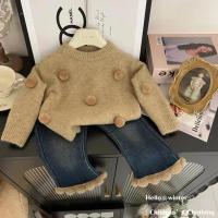 Suéter para niños para niñas 2025, Otoño Invierno, nuevo suéter de punto grueso coreano occidental, conjunto de pantalones vaqueros de invierno, moda - details 3
