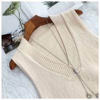 Suéter sae suelto coreano de punto con cuello en V para mujer, chaleco sin mangas, otoño e invierno - details 3