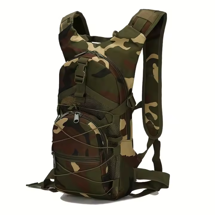 Mochila Táctica de Camuflaje para Ciclismo y Senderismo - Nylon Duradero, Multicolor, Cierre de Cremallera, Sin Botella de Agua ni Mochila, Sin Botella Hidratación, Correas Ajustables, Hombreras Acolchadas, Ideal para Deportes al Aire Libre, Mochila Mini - 1