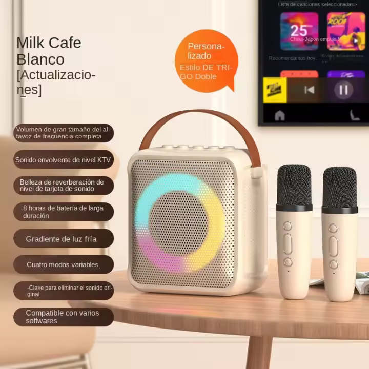 Máquina de Karaoke Portátil para Niños y Adultos, con Luces LED y Efectos de Sonido Variables, Regalo de Cumpleaños Familiar - 1
