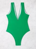 Traje de baño de una pieza para mujer, bañador Sexy con escote en V profundo, Color sólido, multicolor, ajustado, 2024 - details 10