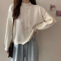 Suéter casual de cachemira de manga larga para mujer con diseño de jacquard retorcido con dobladillo irregular, estilo corto multifuncional de otoño - details 1