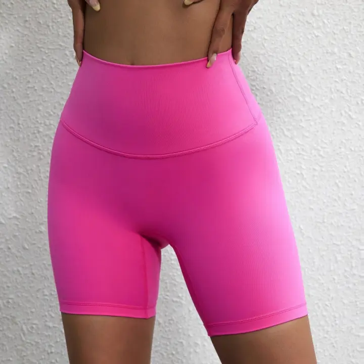 Color sólido mujeres Fitness deportes corto cintura alta Yoga pierna corta ciclismo entrenamiento integral Jog Squat prueba bolsillo interno - 1