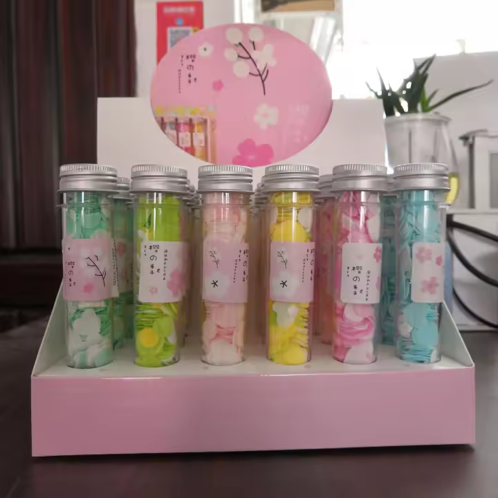 Tabletas de jabón de papel desechables portátiles para exteriores, botella de jabón de flores, tubo de ensayo, viaje - 1