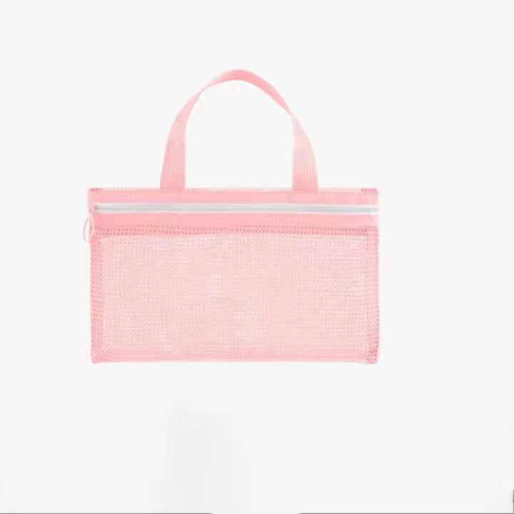 Bolsa De Maquillaje Mini De Malla Rosa Con Bolsa De Baño Multibolsillo Portátil Para Viajes Estilo Moda Cierre De Cremallera - 1