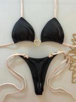 Conjunto de bikini con cintura Ba para mujer, sexy Tre, traje de playa monocromático con rayas, traje de baño brasileño de tres piezas 2024 - details 1