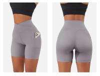 Pantalones cortos de Yoga para mujer, pantalones cortos de motociclista con cintura en V, mallas de Yoga para Fitness, cintura cruzada con bolsillo, pantalones cortos deportivos de Yoga para mujer - details 16