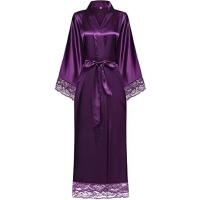 Vestido tipo kimono largo Sexy para mujer, bata de baño de encaje, lencería, camisón de seda helada, camisón de Color sólido, ropa de dormir de talla grande #     0701 - details 28