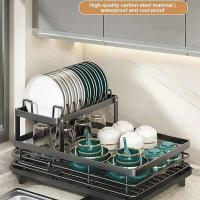 Estante para secar platos, organizador de platos de cocina ajustable con escurridor sobre fregadero, encimera, soporte de almacenamiento de cubiertos - details 2