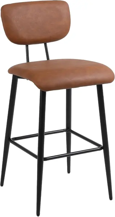 Taburetes Altos de Cocina Juego de 2, Taburetes de Cocina con Respaldo de Polipiel, Sillas Altas para Barra, Comedor y Salón, Marrón - 1